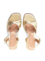 Sandália de Salto Bloco com Tiras Cruzadas - Ouro SDI-12159 - AU