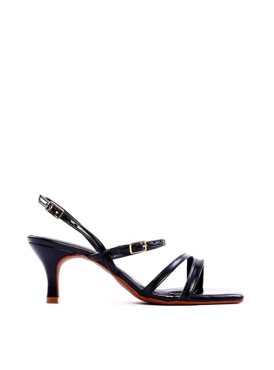 Sandália de Salto Fino com Tiras e Fivelas - Preta SDI-11974 - PR