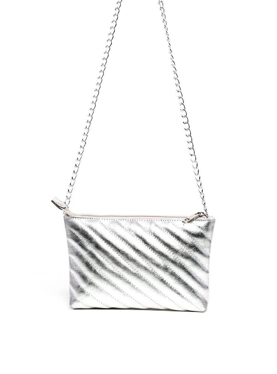 Bolsa Clutch em Matelassê com Alça de Corrente - Prata BSI-6270 - PT
