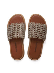 Sandália Flatform Slide com Tiras Tramadas - Ouro SDI-11654 - AU