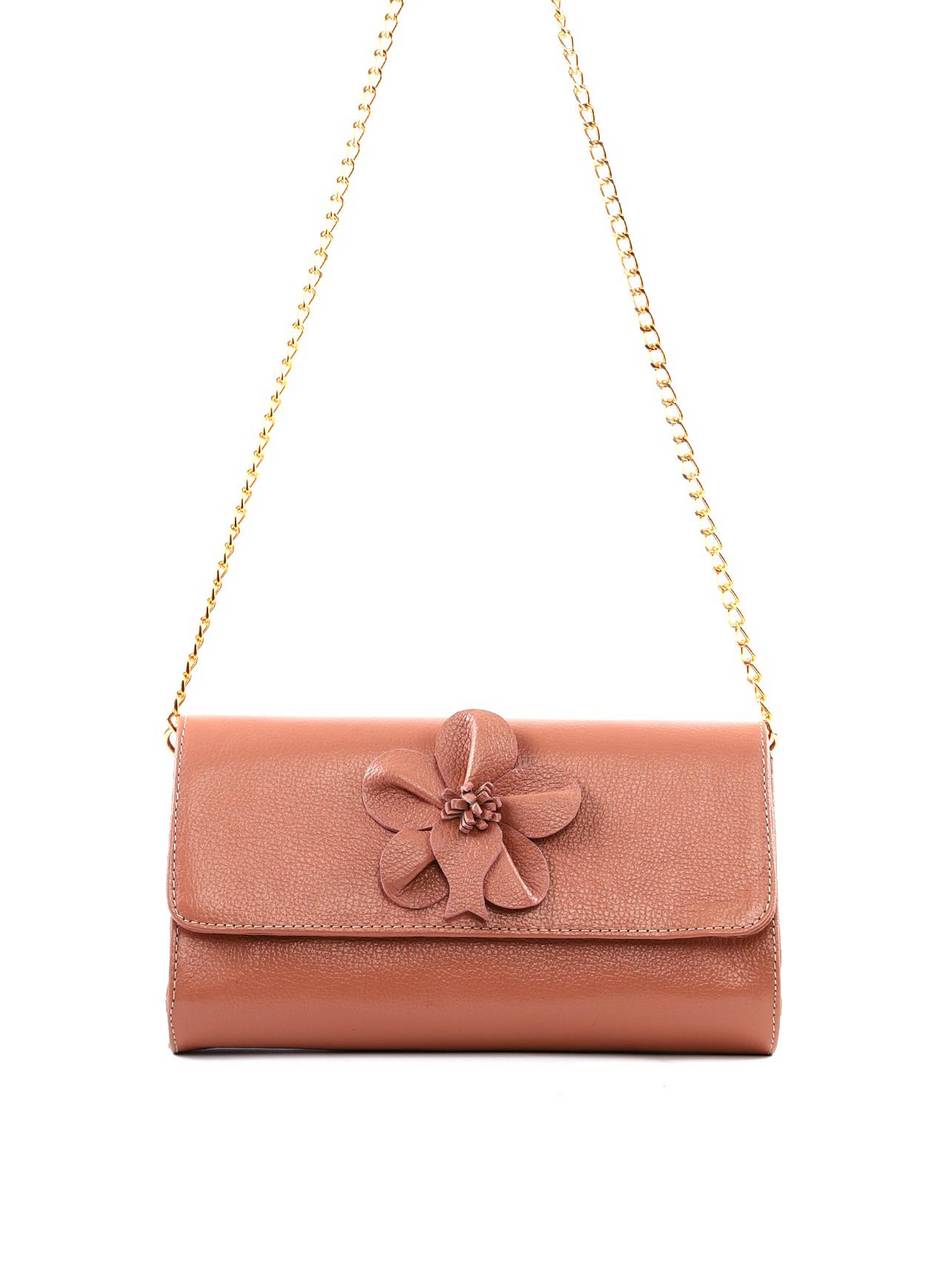 Bolsa Clutch Retangular Enfeite Flor Alça Corrente - Nude BSI-6372 - NU