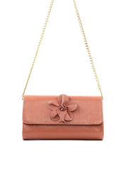 Bolsa Clutch Retangular Enfeite Flor Alça Corrente - Nude BSI-6372 - NU