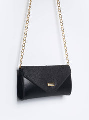 Bolsa Clutch Pequena Tiracolo Tampa Brilhosa Preta BSI-5874 - PR