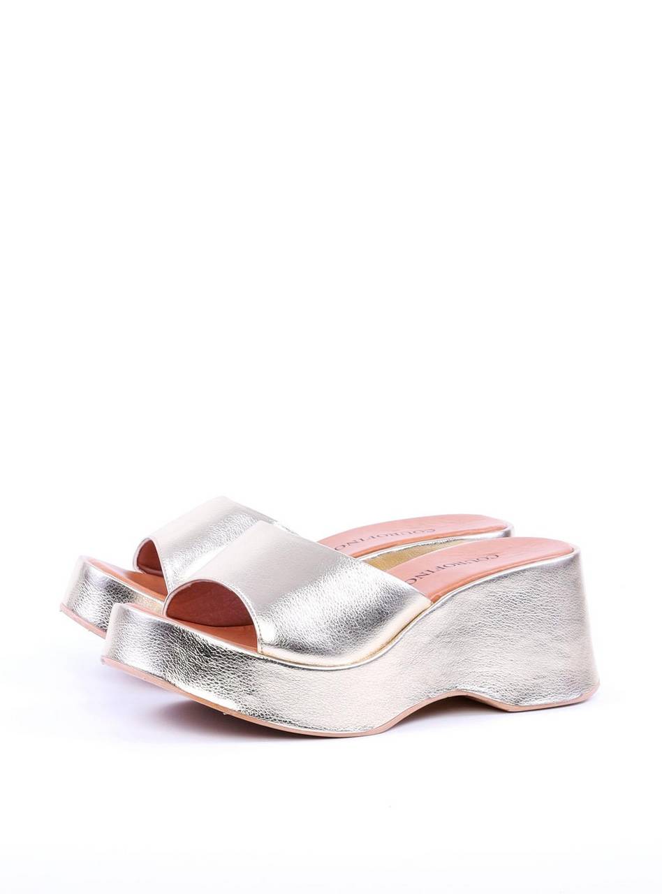 Sandália Tamanco Plataforma Tira Larga - Ouro SDI-11716 - AU