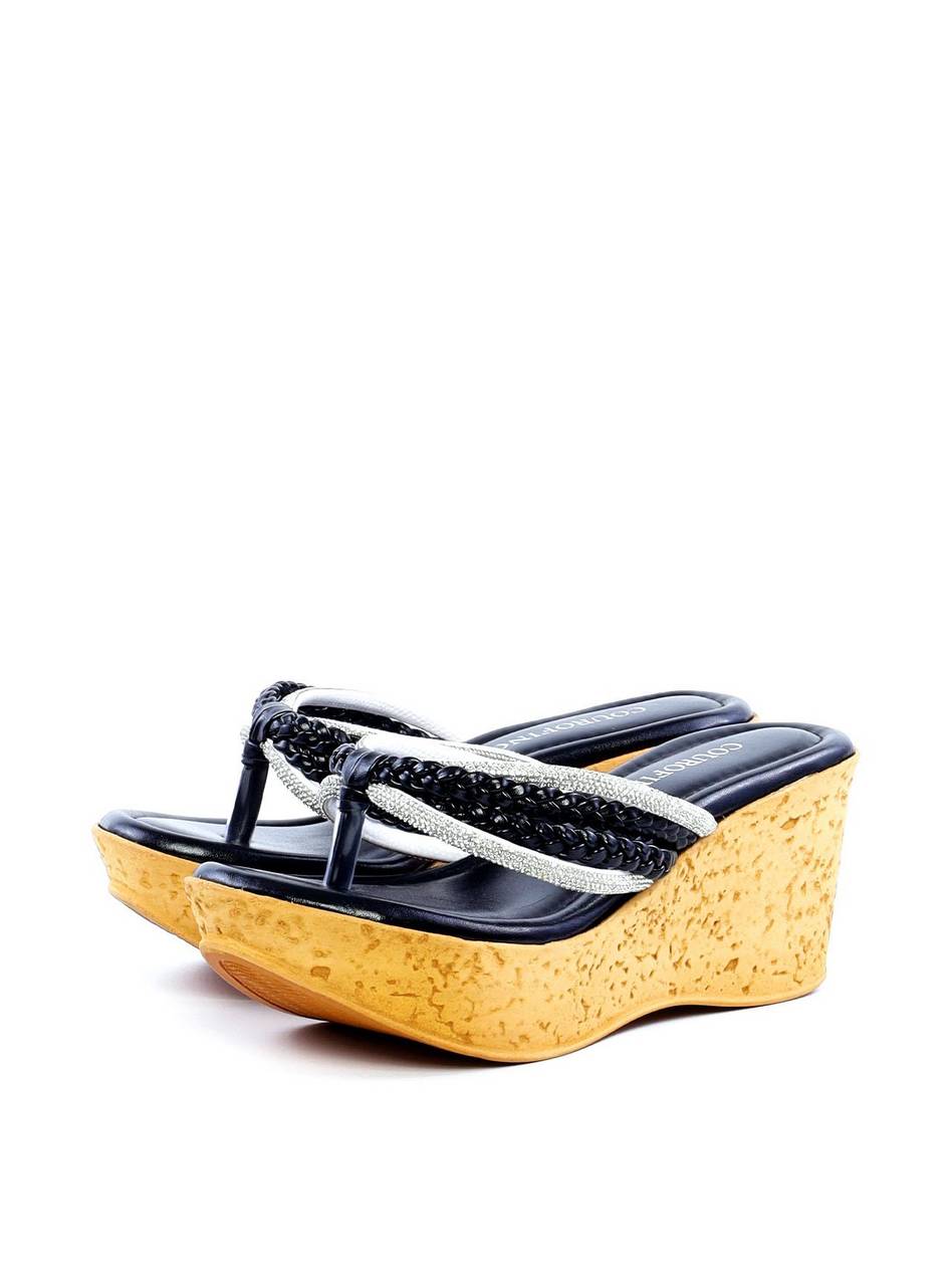 Tamanco Plataforma com Tiras e Strass - Preta SDI-11827 - PR