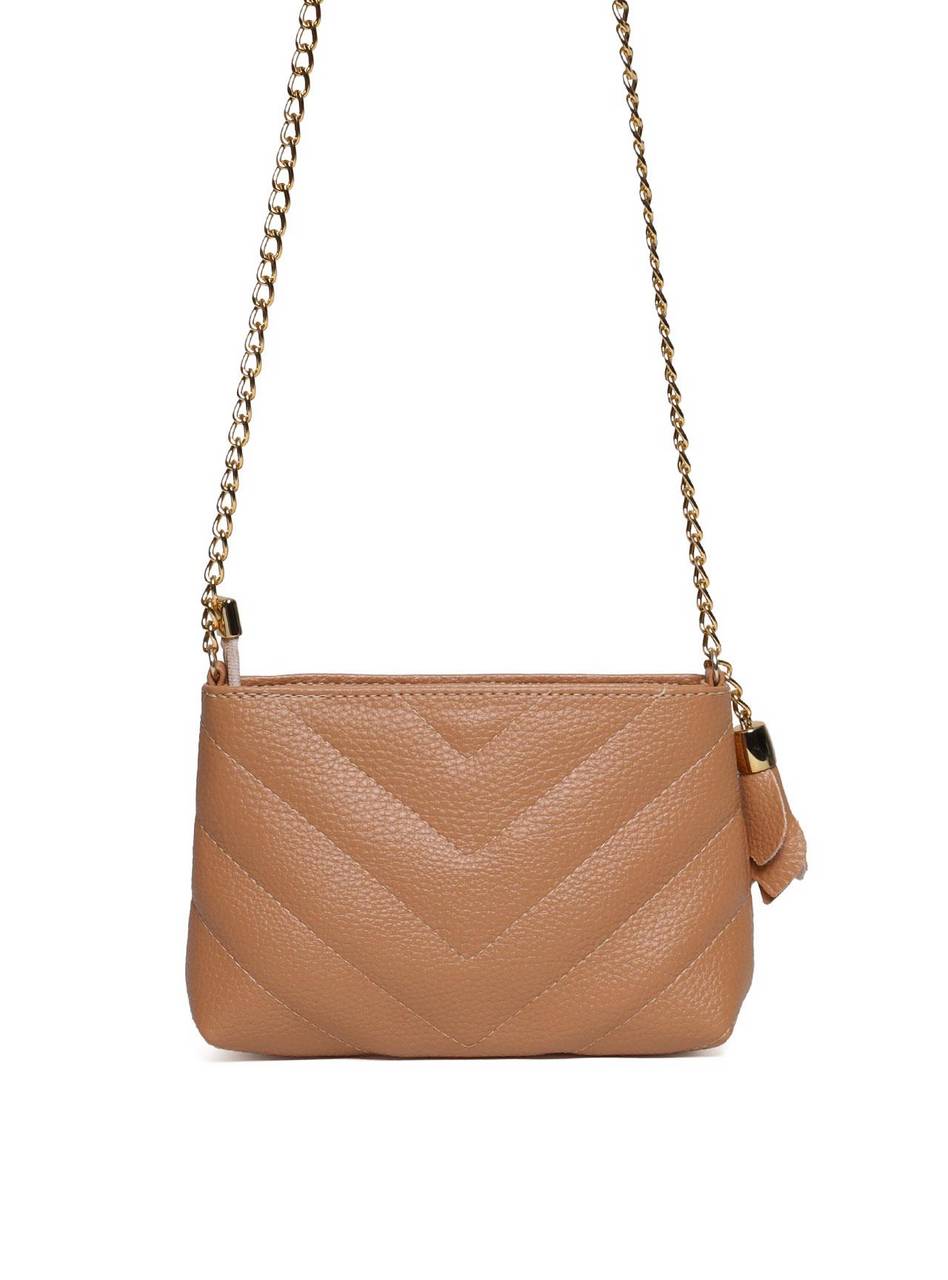 Bolsa Clutch Sintética Tiracolo com Detalhes em Costura - Nude BSI-5961 - NU