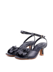 Sandália de Salto Fino com Flor - Preta SDI-11846 - PR