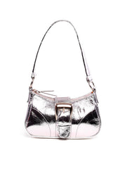 Bolsa Baguette Pequena Couro Fivela Grande - Prata BSI-5879 - PT
