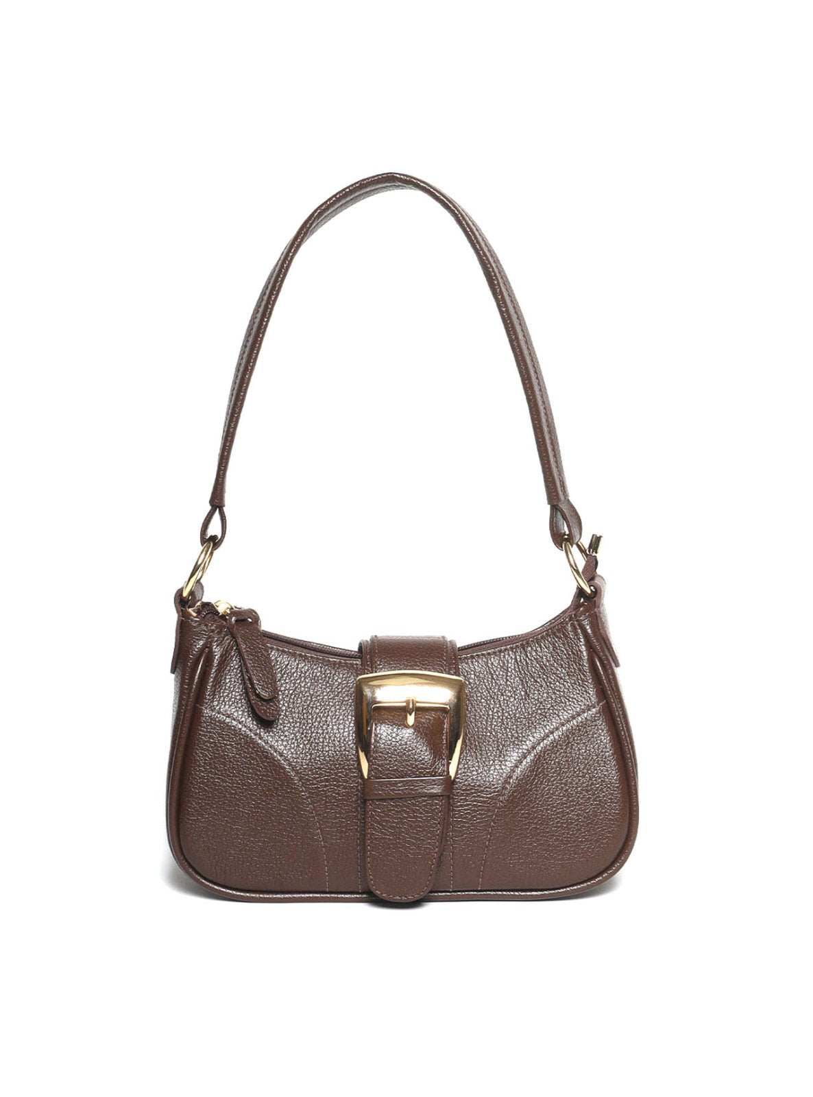 Bolsa Baguette Pequena Couro Fivela Grande Cacau BSI-5879 - CA