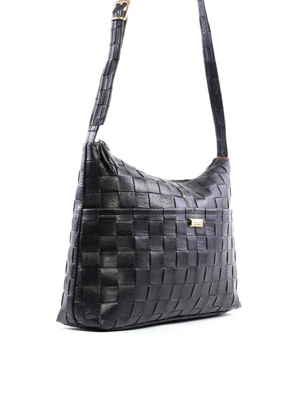 Bolsa Hobo Transversal em Tressê - Preta BSI-6123 - PR