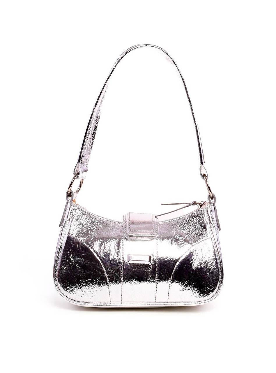 Bolsa Baguette Pequena Couro Fivela Grande - Prata BSI-5879 - PT