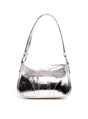 Bolsa Baguette Pequena Couro Fivela Grande - Prata BSI-5879 - PT