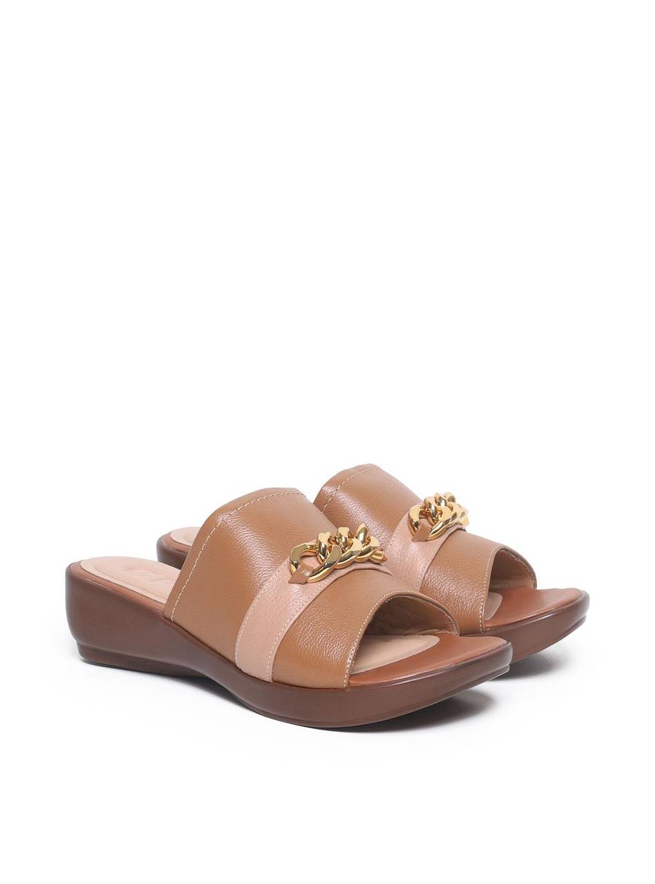 Sandália Feminina Couro Tamanco Anabela Confort Castor SDI-11595 - CS