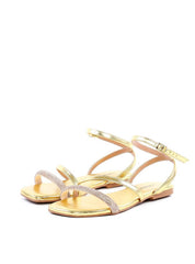 Rasteira Salto Flat com Tiras em Strass - Ouro SDI-11907 - AU