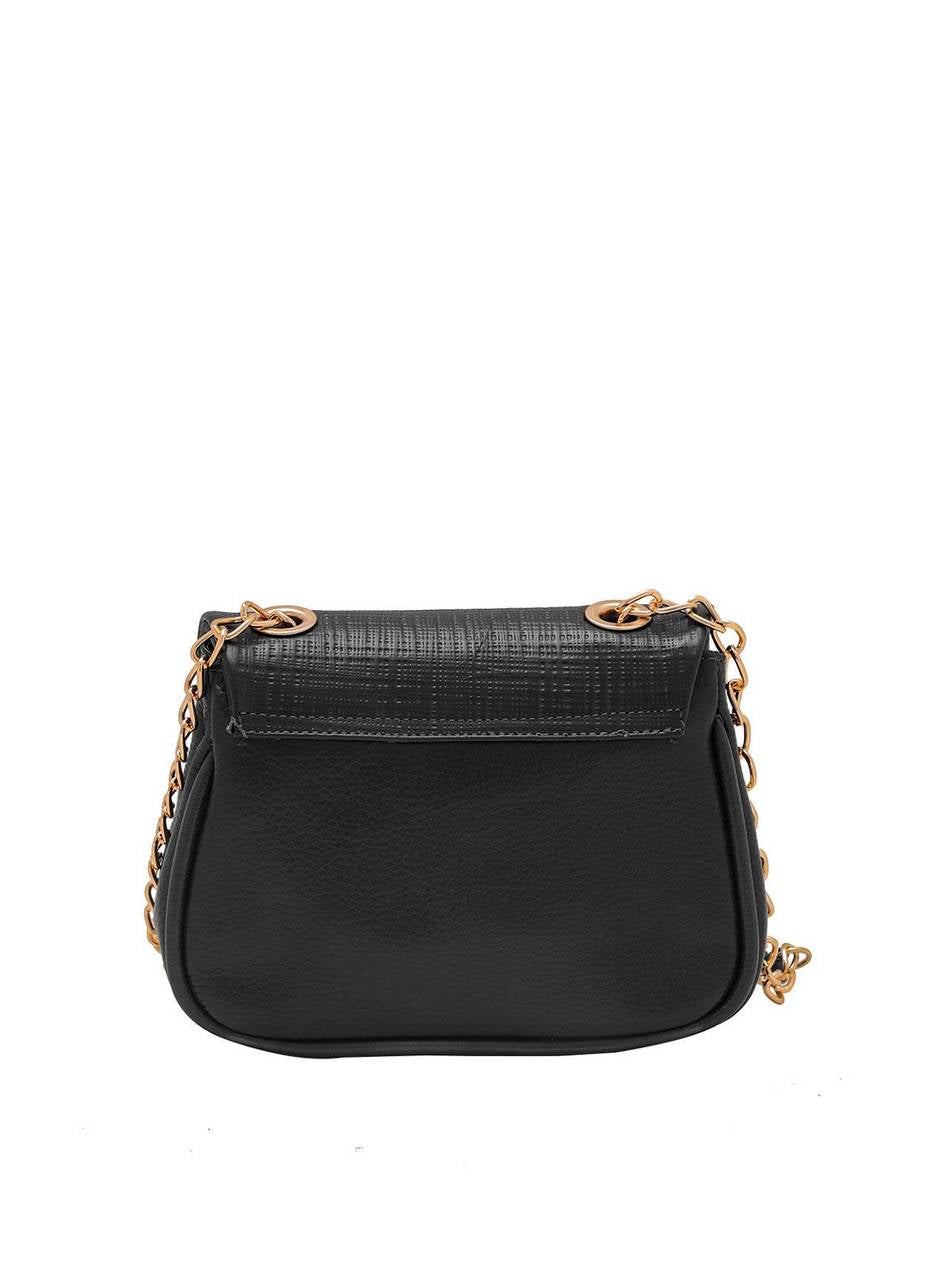 Bolsa Saddle Couro Transversal Alça Corrente Preta BSI-4334 - PR