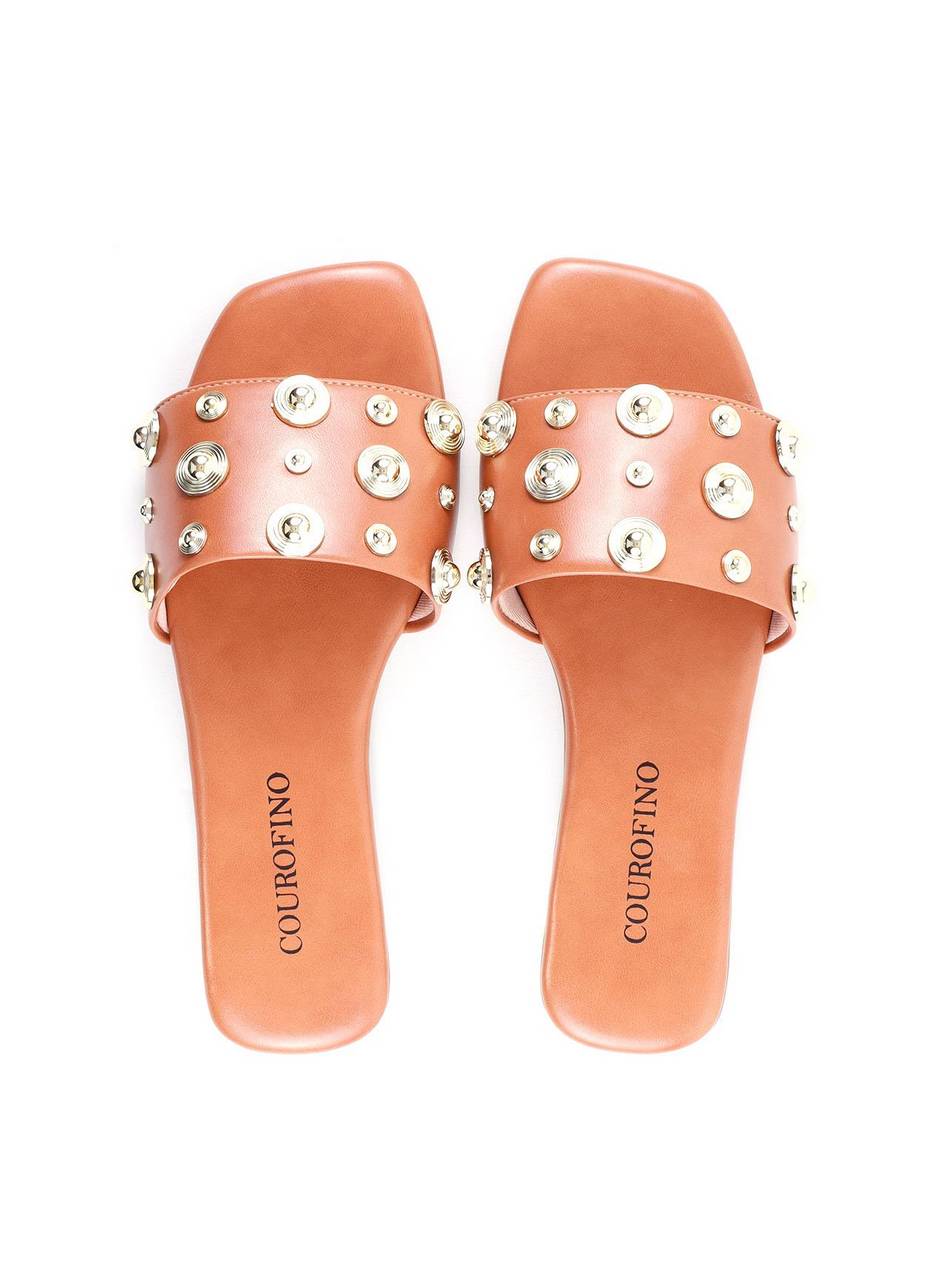 Rasteira Slide com Rebites - Nude SDI-11896 - NU