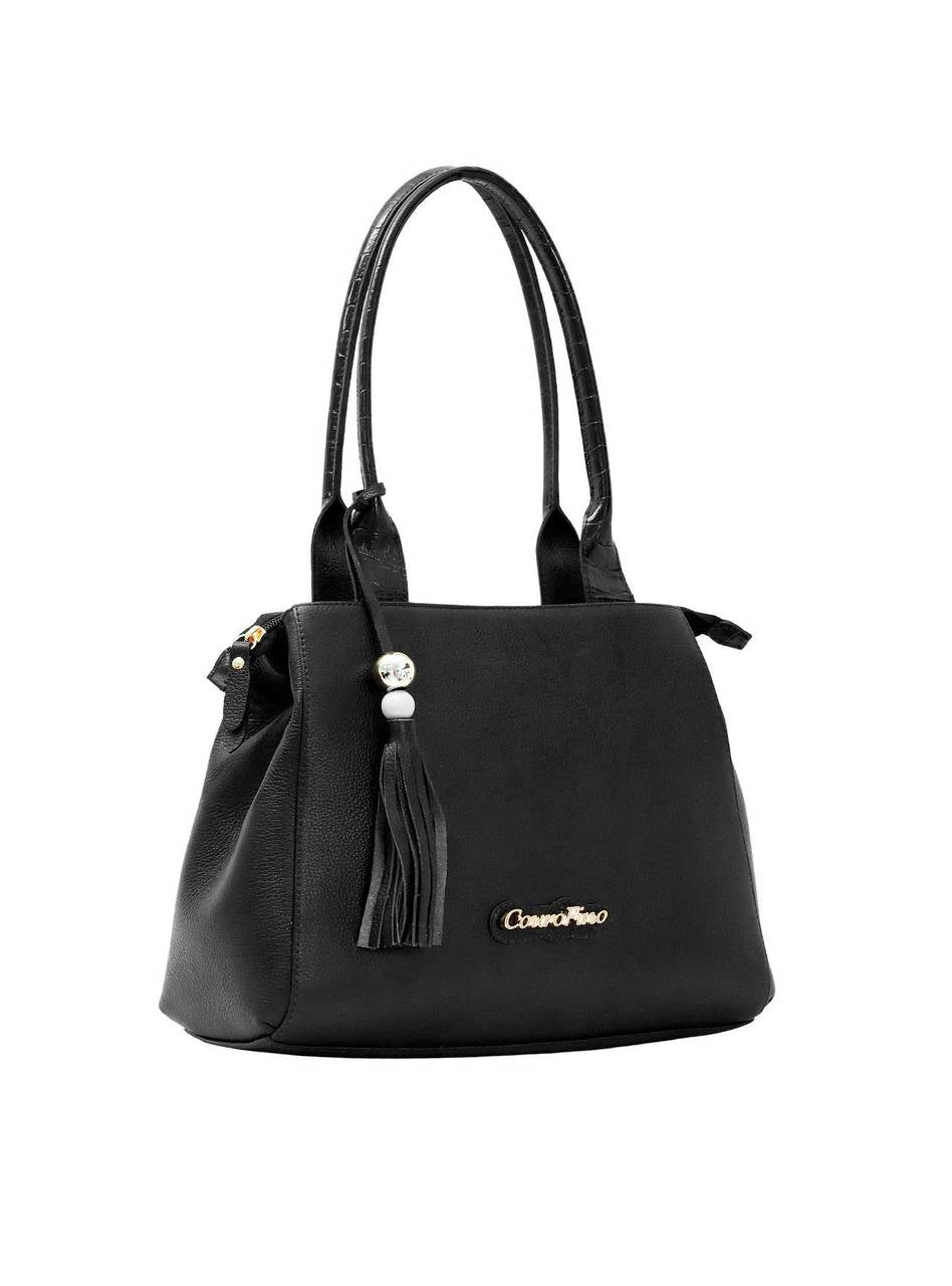 Bolsa Feminina Tote Chaveiro Couro Media Preta BSI-5673 - PR