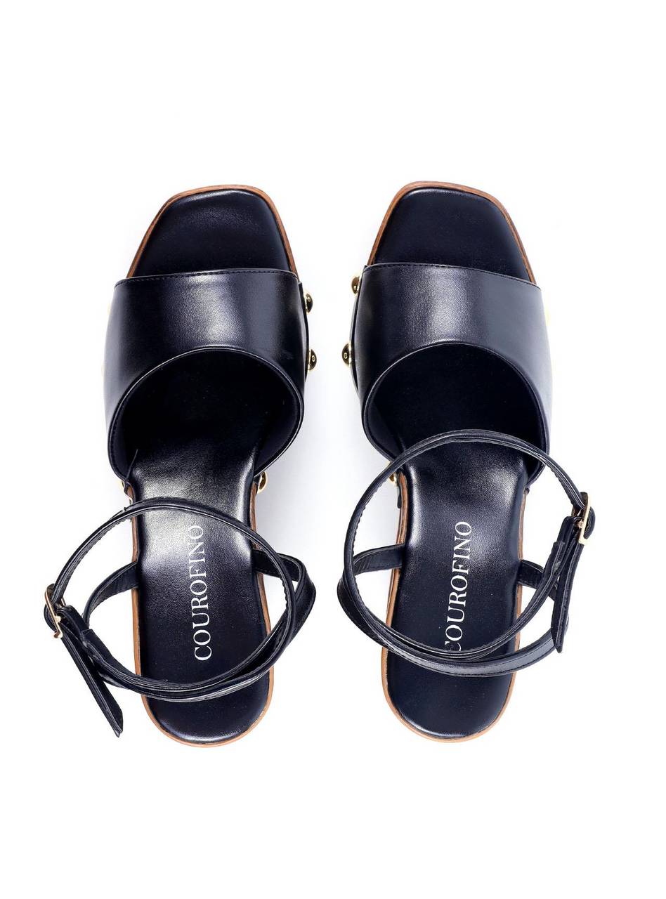 Sandália salto Plataforma com Detalhes Laterais - Preta SDI-11763 - PR
