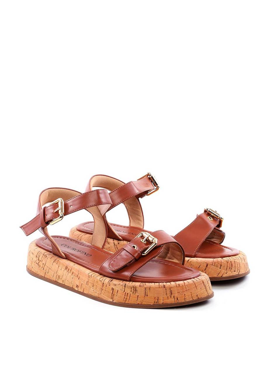 Sandália Papete com Salto de Cortiça e Fivelas - Castor SDI-11740 - CS