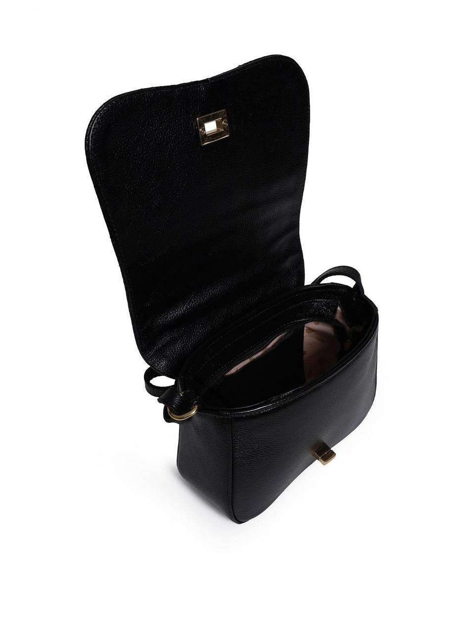 Bolsa Satchel Pequena Couro Tiracolo Preta BSI-5954 - PR
