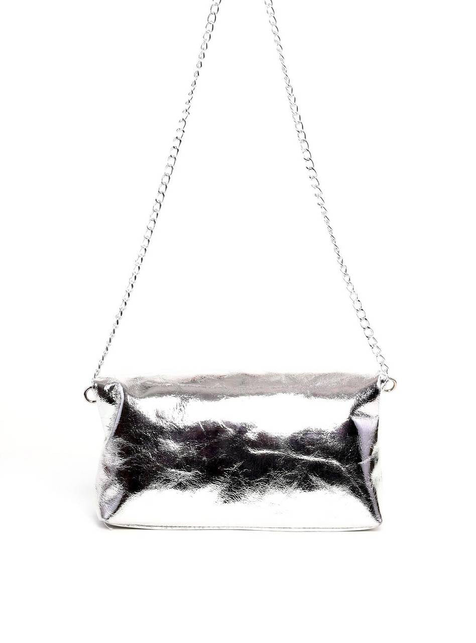 Bolsa Clutch Envelope com Barbicacho - Prata BSI-6290 - PT