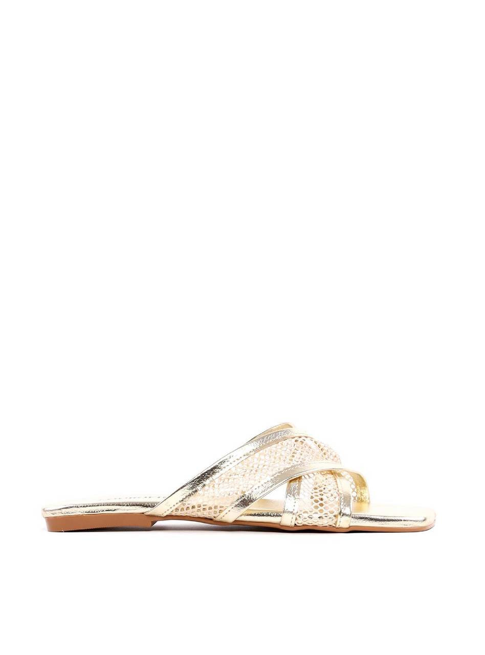 Rasteira com Tiras Cruzada e Tela - Ouro SDI-11963 - AU