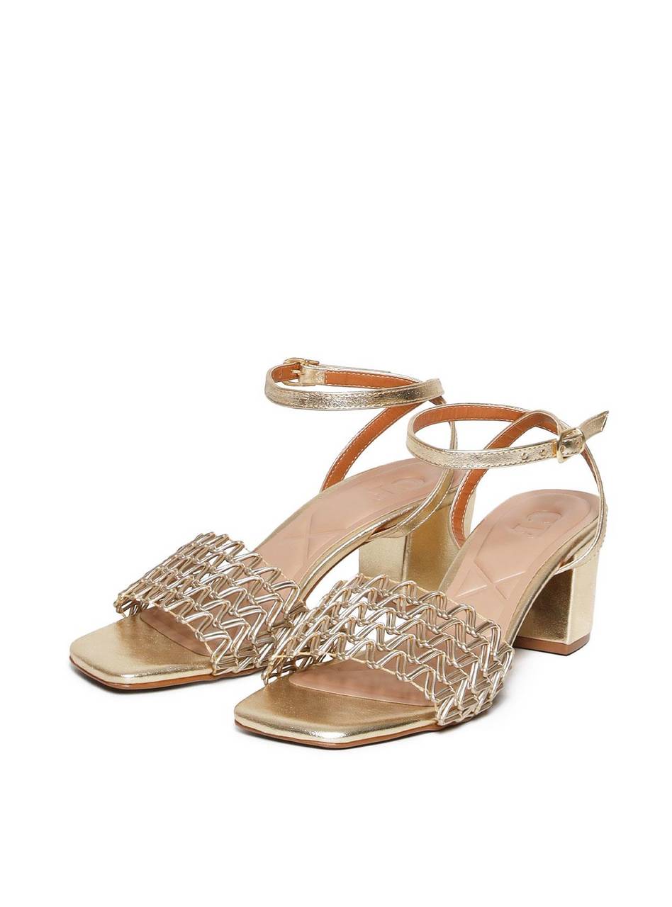 Sandália Salto Bloco com Tiras Tramadas - Ouro SDI-11650 - AU