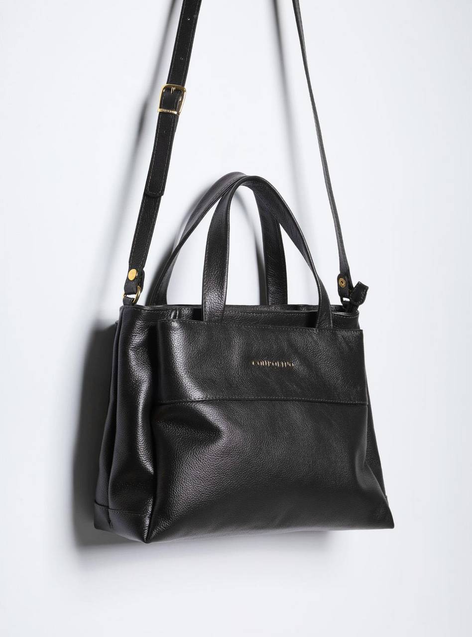 Bolsa Tote Média Couro Alça Removível - Preta BSI-5838 - PR