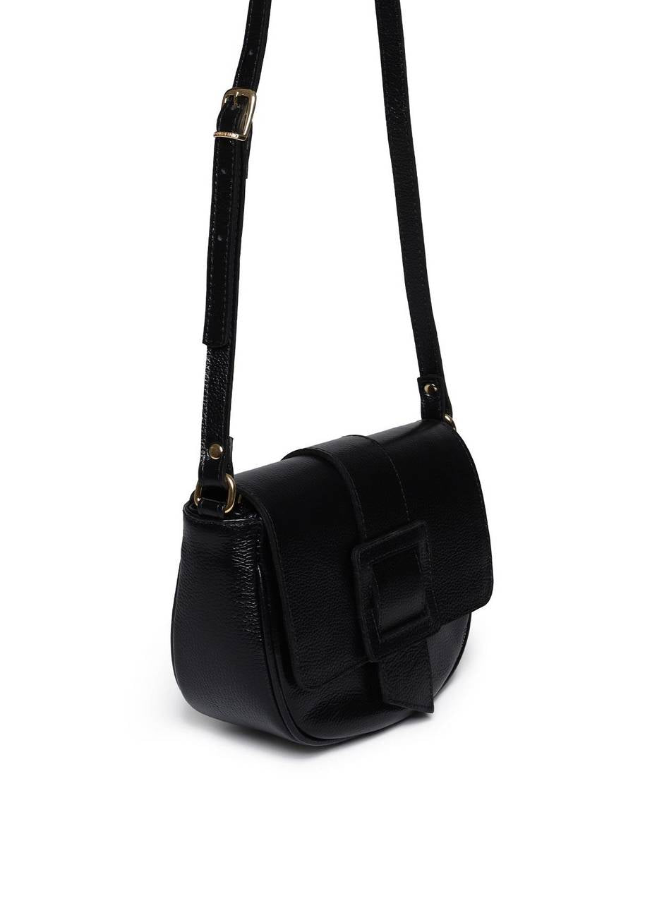 Bolsa Saddle Pequena Couro Transversal Preta BSI-5936 - PR