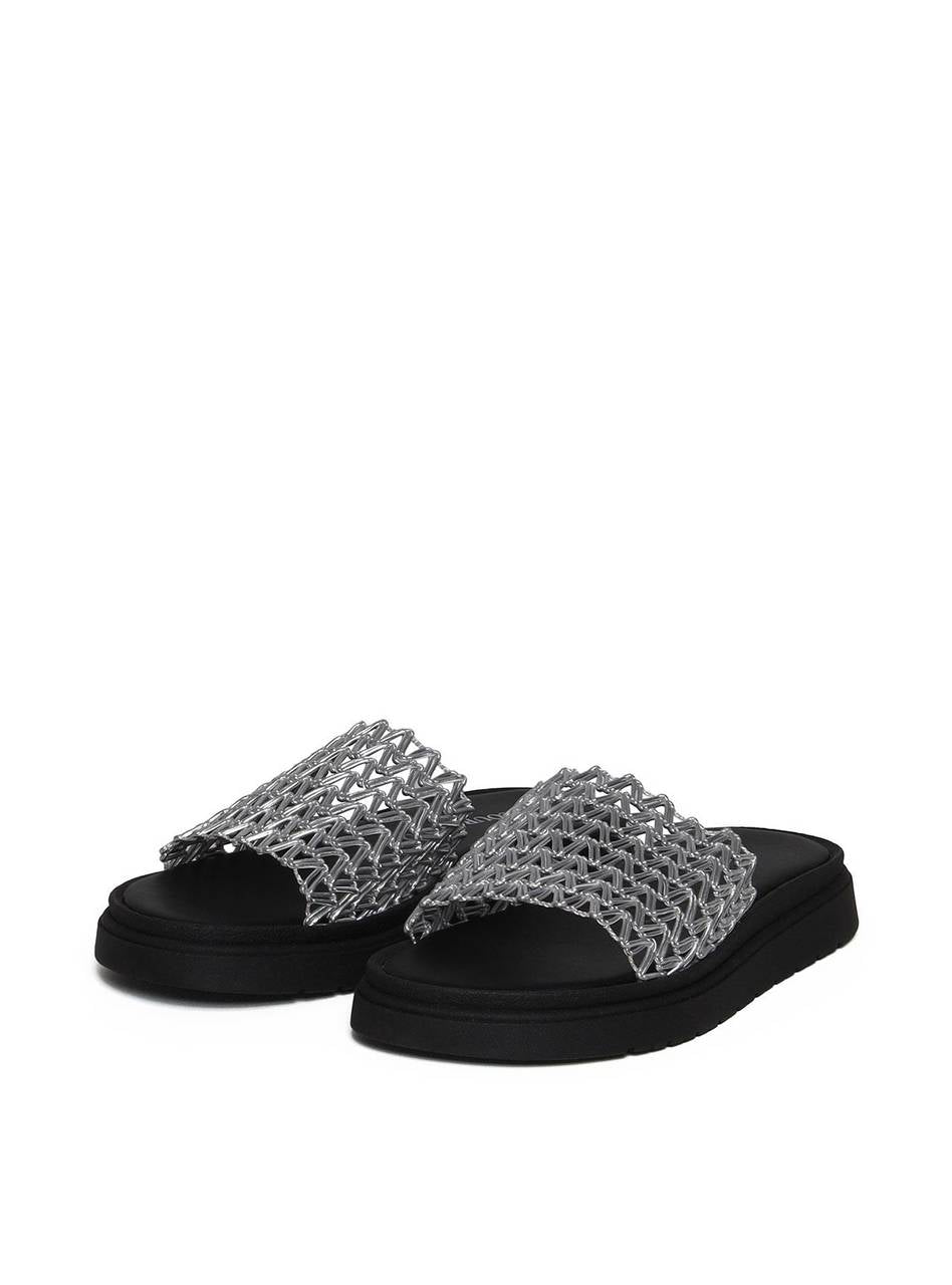 Sandália Flatform Slide com Tiras Tramadas - Prata SDI-11654 - PT