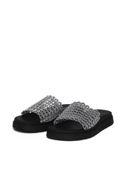 Sandália Flatform Slide com Tiras Tramadas - Prata SDI-11654 - PT