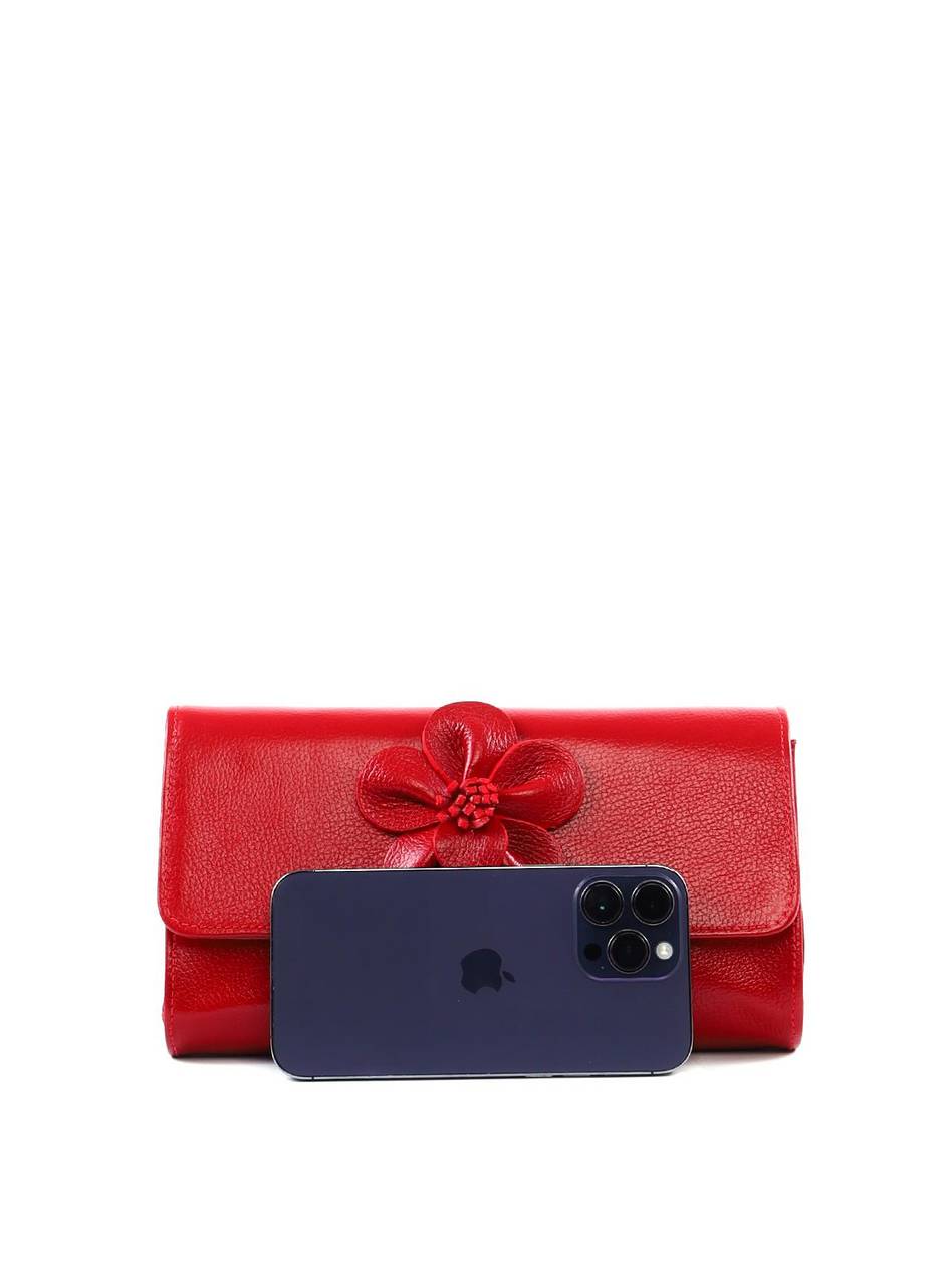 Bolsa Clutch Retangular Enfeite Flor Alça Corrente - Vermelha BSI-6372 - VE