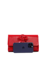 Bolsa Clutch Retangular Enfeite Flor Alça Corrente - Vermelha BSI-6372 - VE