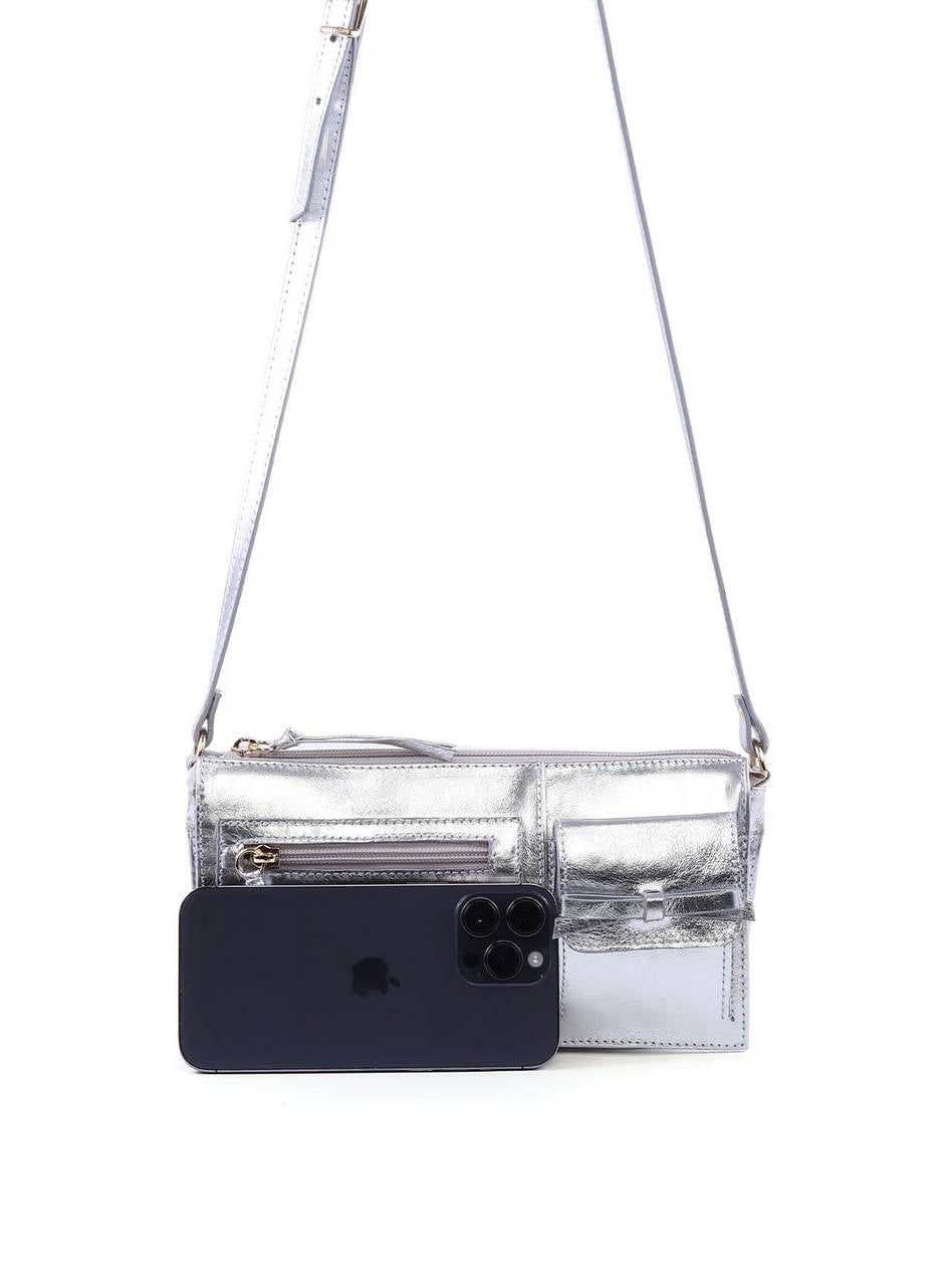 Bolsa Transversal Retangular Laço - Prata BSI-6383 - PT