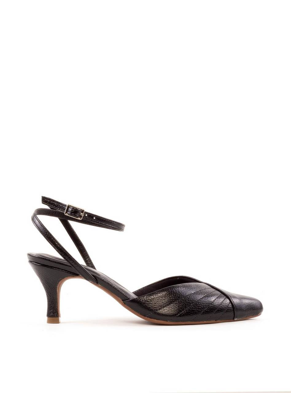 Scarpin Slingback Salto Médio Costuras Aparentes - Preta SDI-12055 - PR