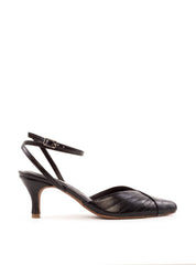 Scarpin Slingback Salto Médio Costuras Aparentes - Preta SDI-12055 - PR