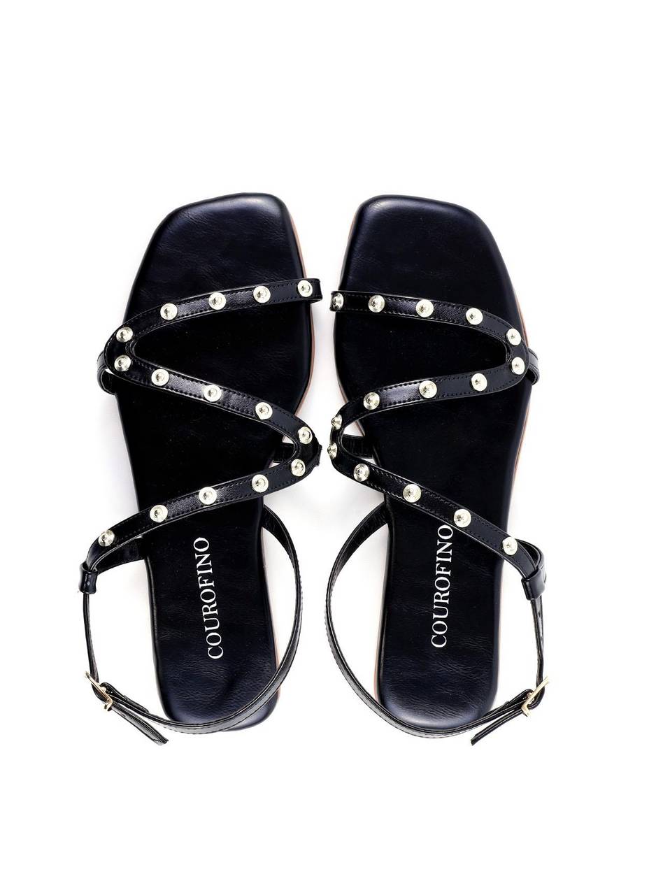 Rasteira de Tiras com Tachas - Preta SDI-11904 - PR