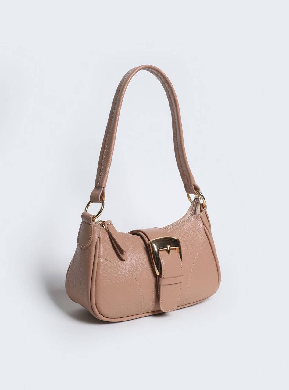 Bolsa Baguette Pequena Couro Fivela Grande Nude BSI-5879 - NU