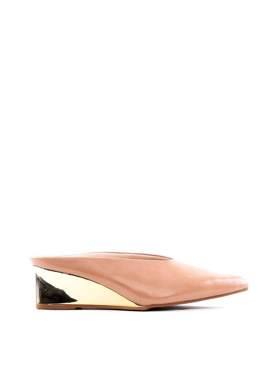 Mule Bico Fino Salto Anabela Metalizado - Nude SDI-12141 - NU