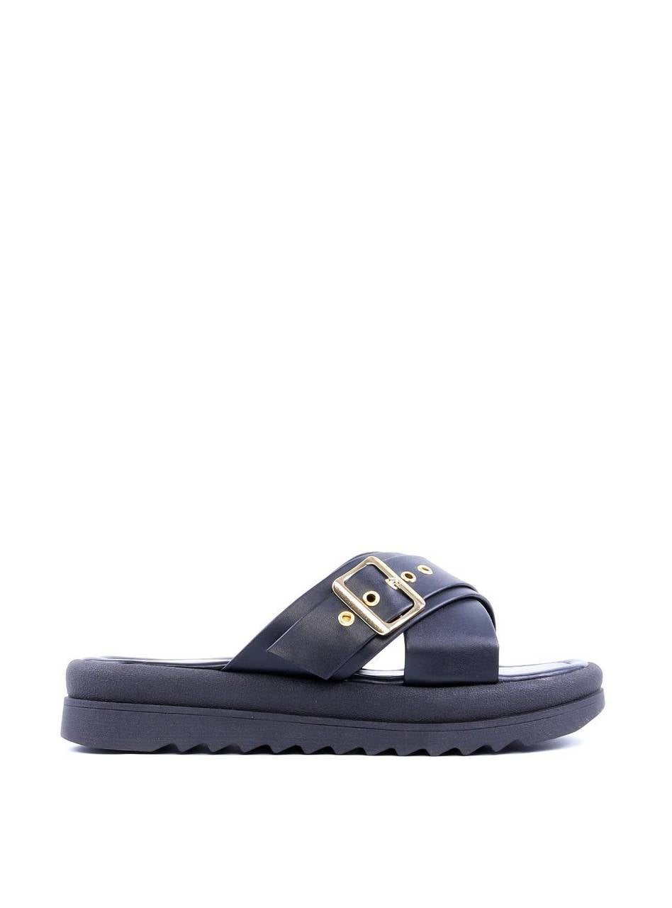 Sandália Flatform com Tiras Cruzadas - Preta SDI-11726 - PR
