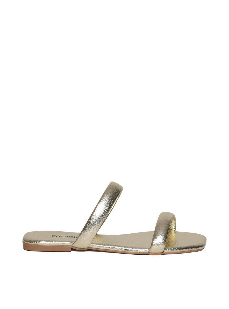 Sandália Feminina Rasteira Duas Tiras - Ouro SDI-11620 - AU