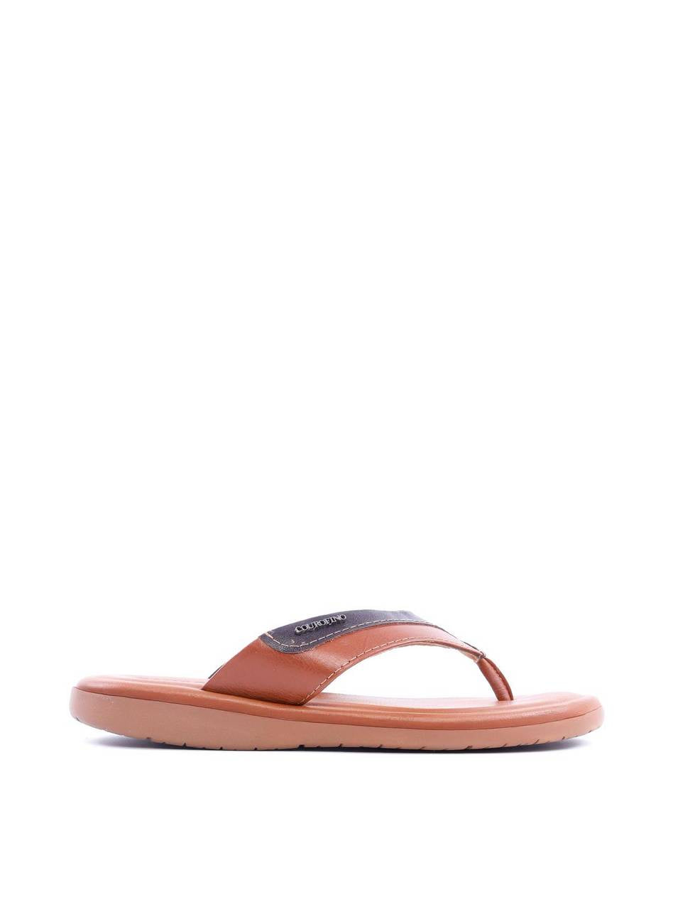 Chinelão Masculino de Dedo em Couro com Placa - Castor SDI-11769 - CS