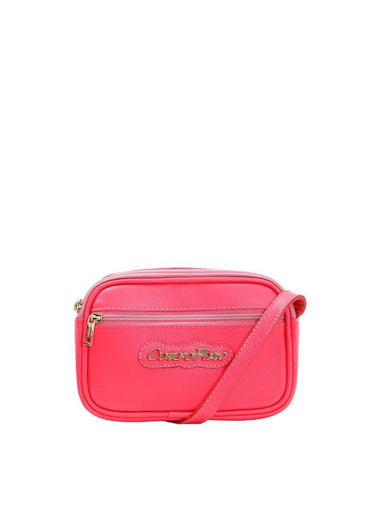 Bolsa Clutch Couro Pequena Transversal Ziper Rosa BSI-5677 - RS