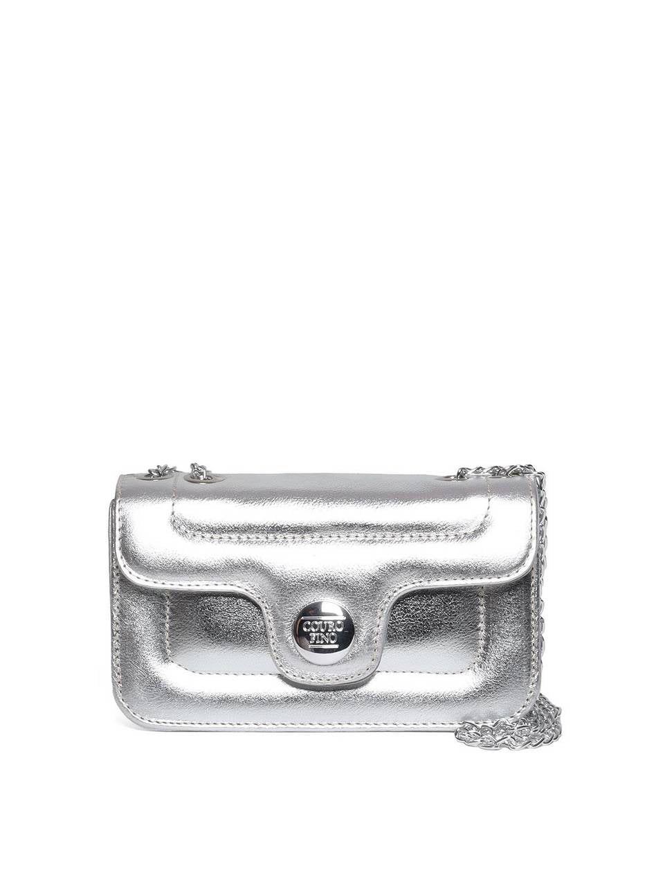 Bolsa Satchel Retangular com Tampa Matelasse - Prata BSI-5967 - PT