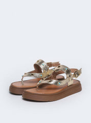 Sandália Feminina Papete Tachas Diversas - Ouro SDI-11546 - AU
