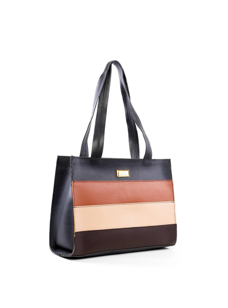 Bolsa Tote Estruturada com Retalhos - Preta BSI-6464 - PR