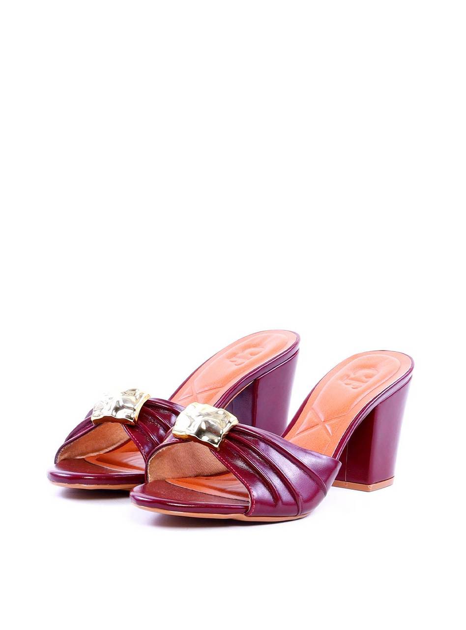 Tamanco Salto Bloco Drapeado Enfeite Orgânico - Vinho SDI-11984 - VI