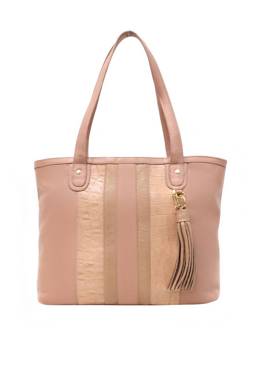 Bolsa Tote Tiracolo Couro Tiras Nude BSI-3984 - NU