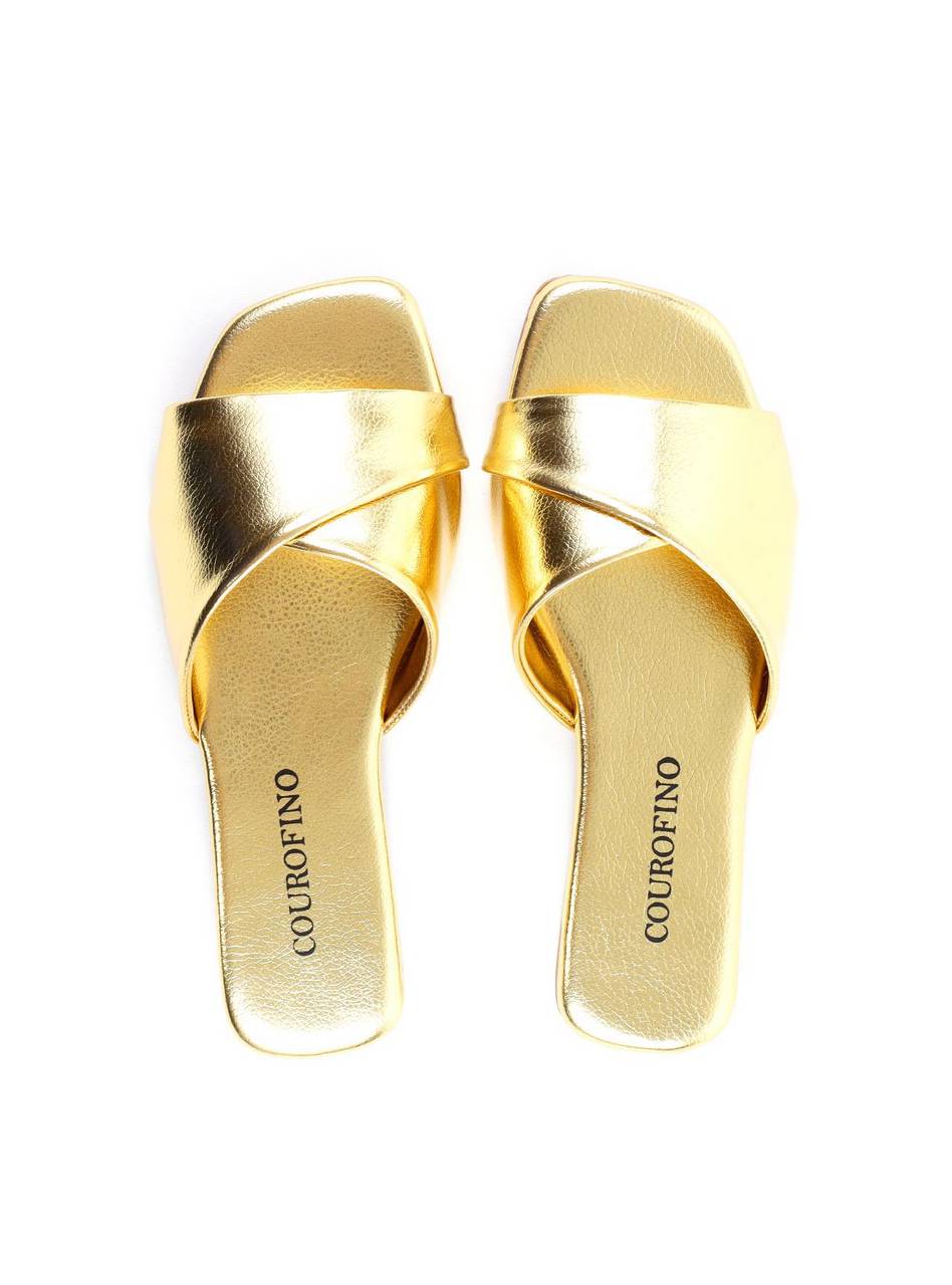 Rasteira com Tiras Largas Entrelaçadas - Ouro SDI-11926 - AU