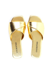 Rasteira com Tiras Largas Entrelaçadas - Ouro SDI-11926 - AU